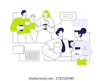 Ilustrações isoladas de vetor de desenho animado de evento corporativo. Pessoas diversificadas conversando em evento de negócios corporativos, formação de equipe, encontro profissional, celebração, festa com colegas vetor cartoon.