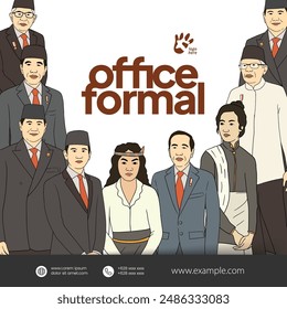 Corporate event template layout design with man woman portrait illustration