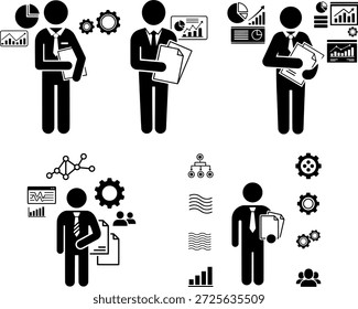 Ejecutivo Corporativa con informes de datos de infografías e íconos de planificación estratégica