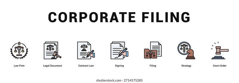 Arquivo corporativo Ilustração moderna e limpa de banner da Web com ícones temáticos para comunicação visual
