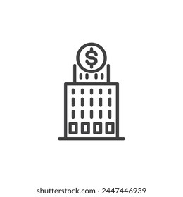 Corporate Finance line icon. linear style sign for mobile concept and web design. Corporate building with dollar sign outline vector icon. Symbol, logo illustration. Vector graphics