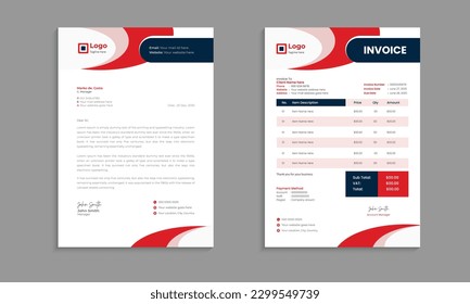 Corporate and flat business invoice design template with 2 variations bundle or professional Business letterhead template With red and black color