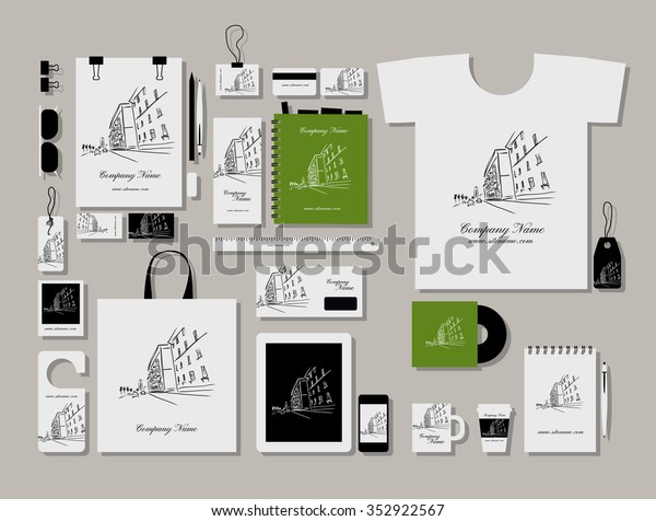 Corporate flat mock-up template, cityscape\
design. Vector\
illustration