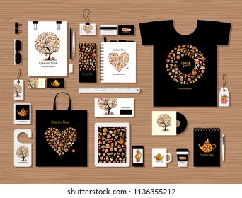 Corporate flat mock-up template, design idea for sweets shop company