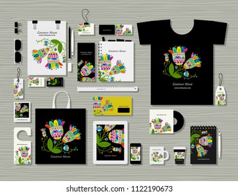 Corporate flat mock-up template, floral design