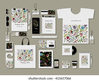 Corporate flat mock-up template, floral design