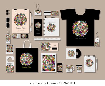 Corporate flat mock-up template, floral mandala design