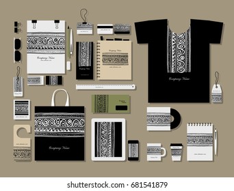 Corporate flat mock-up template, floral mandala design