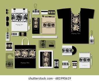 Corporate flat mock-up template, floral mandala design