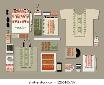 Corporate flat mock-up template, folk ornament