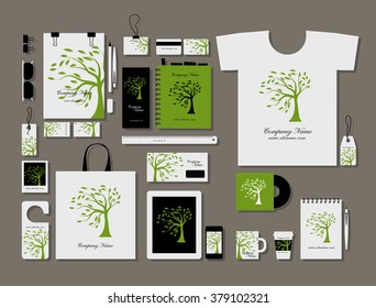 Corporate flat mock-up template, green tree design