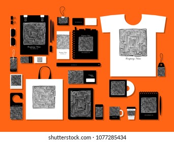 Corporate flat mock-up template, labyrinth square