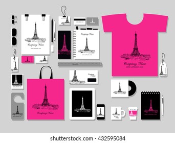 Corporate flat mock-up template, Paris city design. Vector illustration