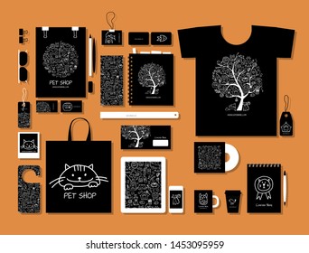Corporate flat mock-up template, pet shop identity