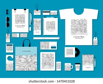 Corporate flat mock-up template, sea waves background