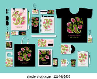 Corporate flat mock-up template, vintage floral background