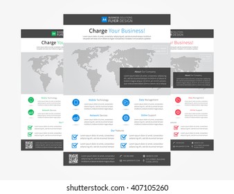 Corporate flyer (brochure) template vector design. A4 size templet page. Business newsletter templete in 3 colors (blue, red, green), ready to print. Flyer templet for corporate ad (ads).  A4 templat