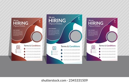 Corporate  flyer bundle of 3 gradient colors. Most unique curvy and geometric shapes and layout.A4 size. Orange, green, ocean blue, purple. Business flyer template. background image. 