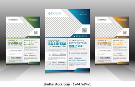 Corporate Flyer, Business Flyer Leaflet Vector Template Design with Creative Shapes, 3 Colors Scheme in A4 size