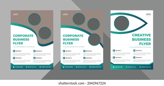 paquete de diseño de volante corporativo. diseño vectorial de presentación de afiches. paquete, 3 en 1, plantilla a4, diseño de folletos, portada, volante, afiche, listo para imprimir