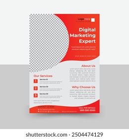 Corporate flyer design, creative stylish flyer template, vector template in A4 size, red color modern flyer, perfect for creative professional business, vector template. print ready.