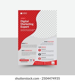 Corporate flyer design, creative stylish flyer template, vector template in A4 size, red color modern flyer, perfect for creative professional business, vector template. print ready, QR code.