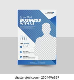 Corporate flyer design, creative stylish flyer template, vector template in A4 size, blue color modern flyer, perfect for creative professional business, vector template. print ready.