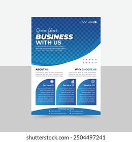 Corporate flyer design, creative stylish flyer template, vector template in A4 size, blue color modern flyer, perfect for creative professional business, vector template. print ready.