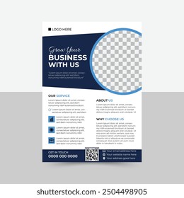 Corporate flyer design, creative stylish flyer template, vector template in A4 size, blue and black color modern flyer, perfect for creative professional business, vector template. print ready.