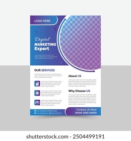 Corporate flyer design, creative stylish flyer template, vector template in A4 size, blue color modern flyer, perfect for creative professional business, vector template. print ready. stylish flyer