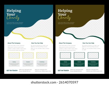 Corporate flyer design template with 2 color design concept layout Social activity and charity flyer, social media and story set Charity flyer template
