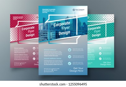 Plantilla de diseño de volante Corporativa en A4. 3 formas de color incluidas. Se puede adaptar al folleto, informe anual, revista, póster, presentación Corporativa, Cartera, Anuncio, Sitio web.