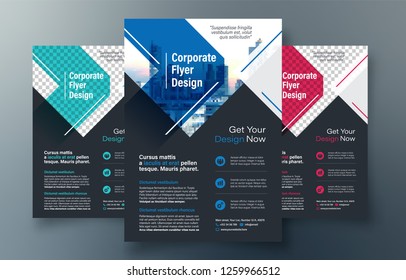 Corporate Flyer Design Template in A4. 3 Color ways included. Can be adapt to Brochure, Annual Report, Magazine,Poster, Corporate Presentation, Portfolio, Banner, Website.
