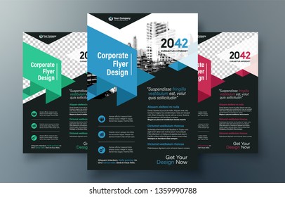 Corporate Flyer Design Template in A4. 3 Color ways included. Can be adapt to Brochure, Annual Report, Magazine,Poster, Corporate Presentation, Portfolio, Banner, Website.