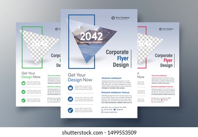 Corporate Flyer Design Template in A4. 3 Color ways included. Can be adapt to Brochure, Annual Report, Magazine,Poster, Corporate Presentation, Portfolio, Banner, Website.