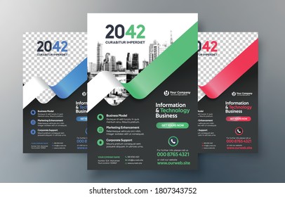 Corporate Flyer Design Template in A4. 3 Color ways included. Can be adapt to Brochure, Annual Report, Magazine,Poster, Corporate Presentation, Portfolio, Banner, Website.