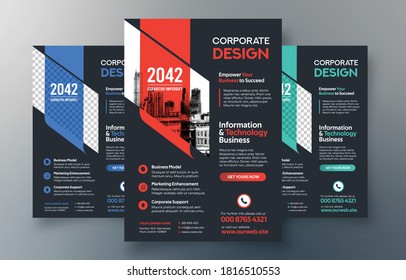 Corporate Flyer Design Template in A4. 3 Color ways included. Can be adapt to Brochure, Annual Report, Magazine,Poster, Corporate Presentation, Portfolio, Banner, Website.