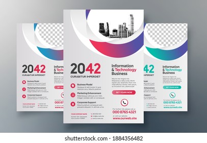 Plantilla de diseño de volante corporativo en A4. 3 Formas de color incluidas. Puede adaptarse a Brochure, Annual Report, Magazine, Poster, Corporate Presentation, Portfolio, Banner, Website.