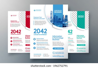 Corporate Flyer Design Template in A4. 3 Color ways included. Can be adapt to Brochure, Annual Report, Magazine,Poster, Corporate Presentation, Portfolio, Banner, Website.
