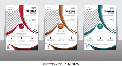 Corporate flyer design template in A4 size. Portfolio geometric design vector set. Abstract blue graphic gradient circle shape on flyer design.