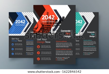 Corporate Flyer Design Template in A4. 3 Color ways included. Can be adapt to Brochure, Annual Report, Magazine,Poster, Corporate Presentation, Portfolio, Banner, Website.