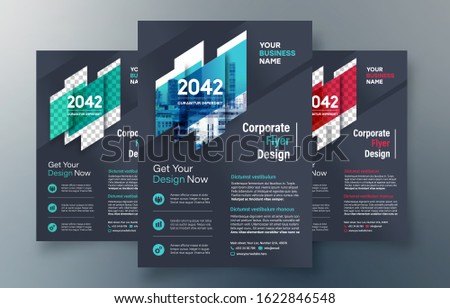 Corporate Flyer Design Template in A4. 3 Color ways included. Can be adapt to Brochure, Annual Report, Magazine,Poster, Corporate Presentation, Portfolio, Banner, Website.