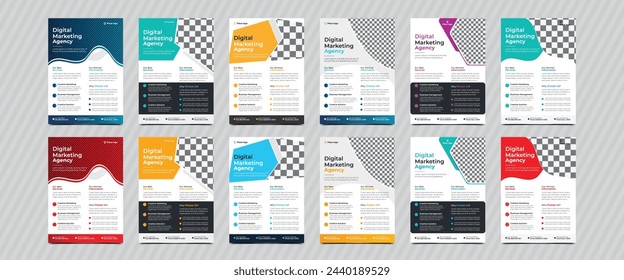 Corporate flyer design template bundle, Digital marketing agency a4 flyer set template. Brochure design, cover modern layout, annual report, business proposal flyer layout vector..eps
