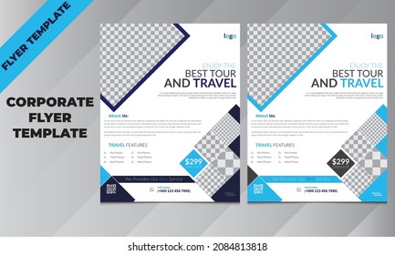 Corporate Flyer Design Template. Modern design template for poster flyer brochure cover. Graphic design layout with triangle graphic elements and space for photo background. Two Design in One Mockup.