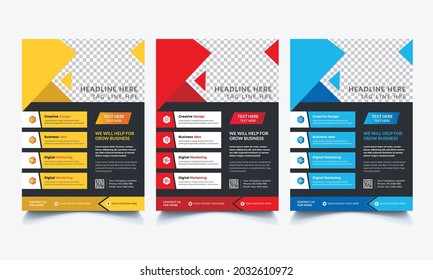 Corporate Flyer Design Template Vector. Flyer brochure design, business cover size A4 template, geometric rhombus red,blue,yellow color. A4 flyer design