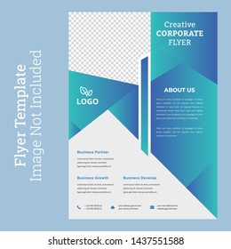 Corporate flyer design with triangle,  business template for flyer. Layout with modern photo and abstract triangle color background. Creative concept folded flyer or brochure.