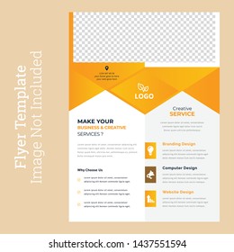 Corporate flyer design with triangle,  business template for flyer. Layout with modern photo and abstract triangle color background. Creative concept folded flyer or brochure.