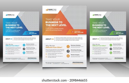 Corporate Flyer Template Clean Design, Creative Unique Business Leaflet Layout for Office, Company, Event, Marketing, and Multipurpose Use with Blue Yellow Orange and Green Gradient Color Accent