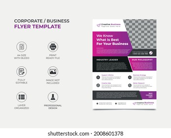 corporate flyer template design, brochure cover design, annual report cover page. deep gradient, an image can be used, eye catchy professional looking template, a4 size vector eps 10 version.