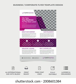 corporate flyer template design, brochure cover design, annual report cover page. an image can be used, eye catchy professional looking template, a4 size vector eps 10 version.